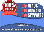 100% Clean certified by sharewareplaza.com